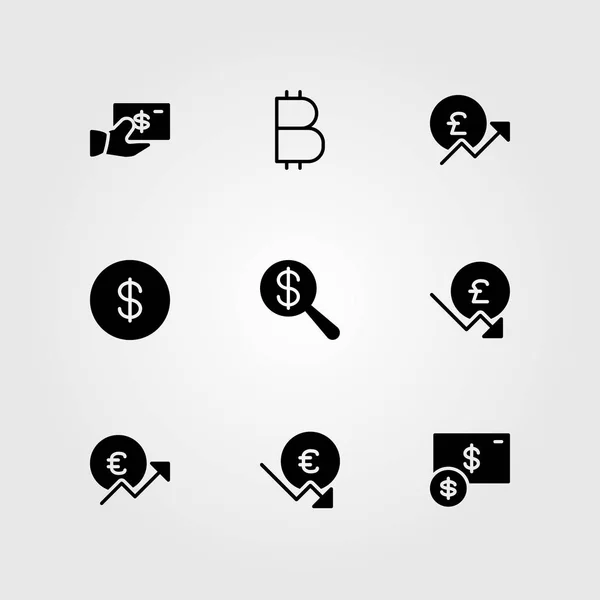 Teken vector icon set. euro, dollar, pond sterling en munt — Stockvector