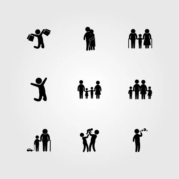 Humans icon set vector. people hugging, mom, baby and grandmother — Stock Vector