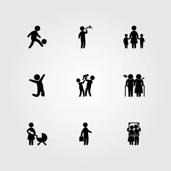 Menschen Icon Set Vektor. Vater, Familie, Mutter und Geschäft — Stockvektor