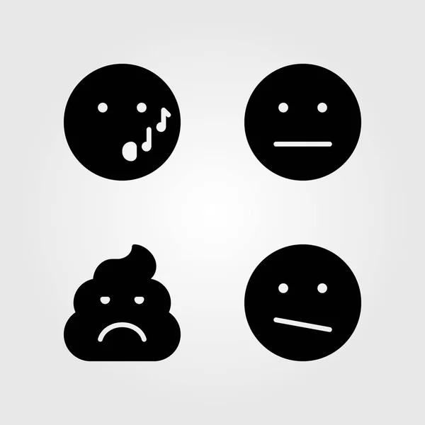 Emociones vector icono conjunto. caca, silbido, sonrisa y extraño — Archivo Imágenes Vectoriales