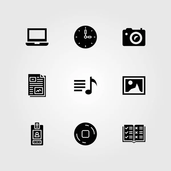 Набор Векторных Иконок Ессентуков Ноутбук Фотоаппарат Файл Картинка — стоковый вектор