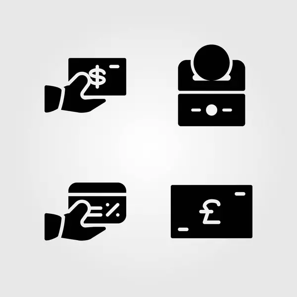 Conjunto de ícones bancários. ilustração vetorial libra esterlina, dinheiro, cartão de crédito e dólar —  Vetores de Stock