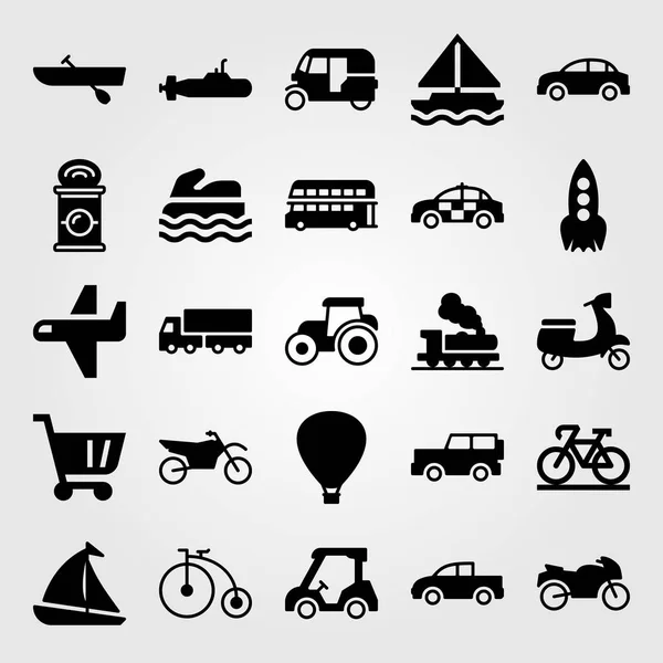 Conjunto de iconos de vector de transporte. jeep, golf, velero y bicicleta — Vector de stock