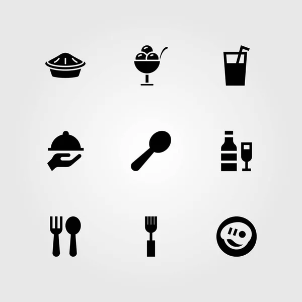 Restaurante conjunto vetor ícone. sumo, torta, garfo e talheres —  Vetores de Stock