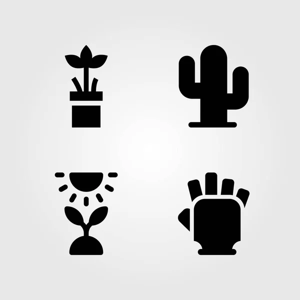 Ensemble d'icônes vectorielles House Plants. gants, plantes, gants de gymnastique et soleil — Image vectorielle