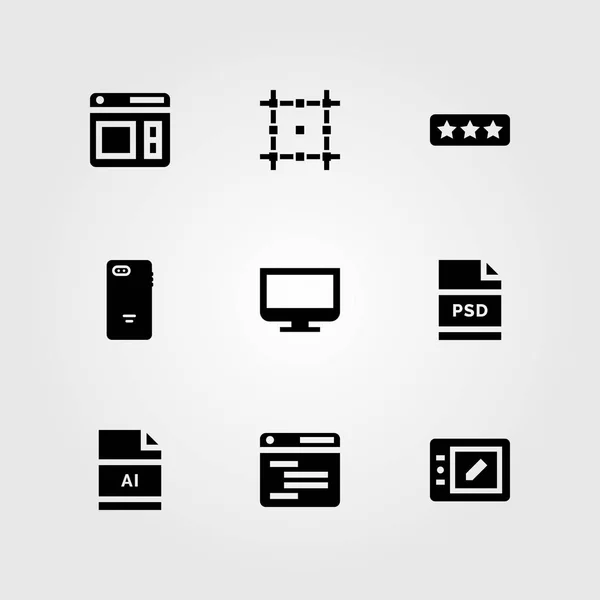 Conjunto de ícones vetoriais Web Design. navegador, taxa, ai e monitor — Vetor de Stock