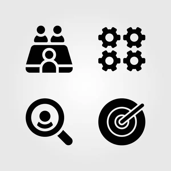 Set di icone vettoriali di discussione. processo, obiettivo, incontro e ricerca — Vettoriale Stock