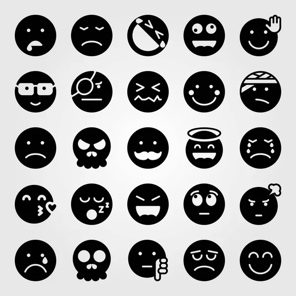 Emotions vector icon set. laughing, sleeping, pirate and crazy — Stock Vector