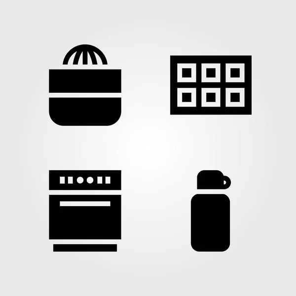 Keuken vector icon set. vaatwasser, ice cube lade, thermos en squeezer — Stockvector