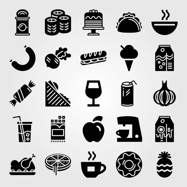 Yiyecek ve içecekler Icon set vektör. sandviç, kahve, meyve suyu ve soda