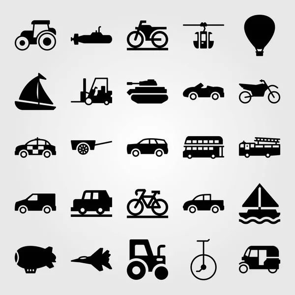 Conjunto de iconos de vector de transporte. monociclo, coche deportivo, bicicleta deportiva y coche — Vector de stock