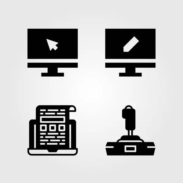 Technológia ikonok beállítása. Vektoros illusztráció laptop, monitor és botkormány — Stock Vector