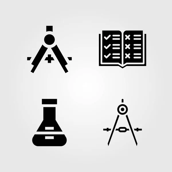 Education icons set. Vector illustration compass, open book and flask — Stock Vector