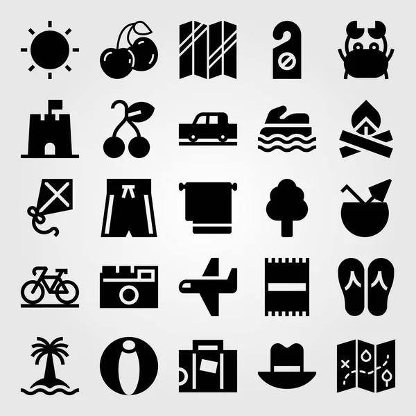 Set di icone vettoriali Summertime. aereo, auto, scooter di mare e cappello — Vettoriale Stock