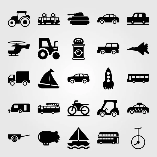 Conjunto de iconos de vector de transporte. taxi, moto, tranvía y coche — Vector de stock