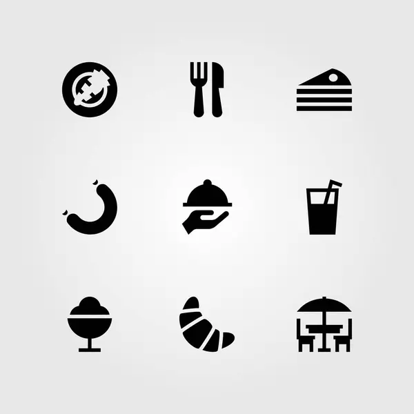 餐厅矢量图标集。阳台, 香肠, 胡萝卜和羊角面包 — 图库矢量图片