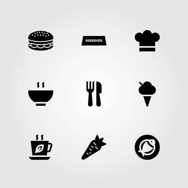 Restoran vektör Icon set. havuç, cheef, hamburger ve dondurma — Stok Vektör