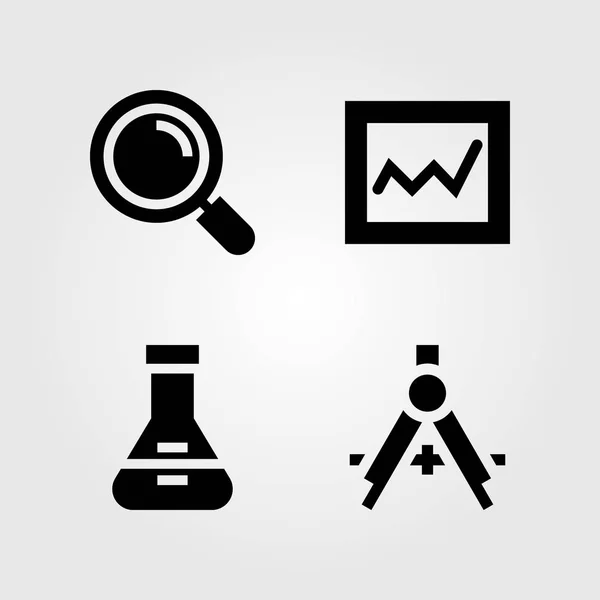 Eğitim Icons set. Vektör çizim Pusula, analytics, şişesi ve Büyüteç — Stok Vektör