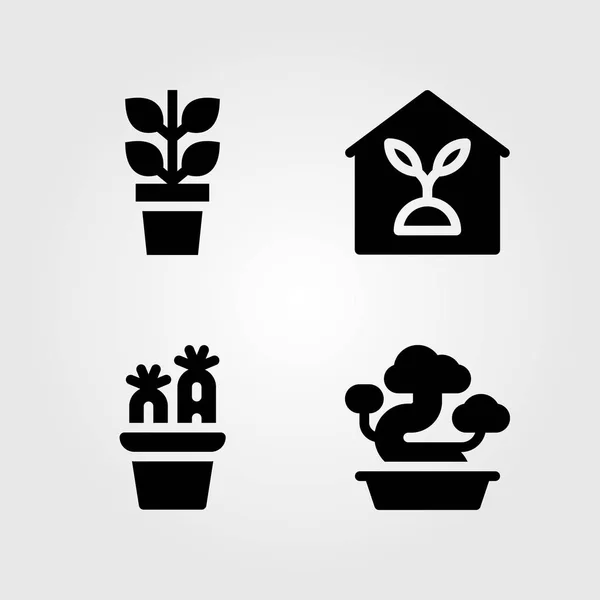 Casa Plantas vector icono conjunto. bonsái, plantas, plantas de interior y cactus — Vector de stock