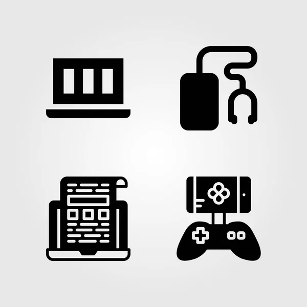 Technológia ikonok beállítása. Vektoros illusztráció zene játékos, játékvezérlő és laptop — Stock Vector