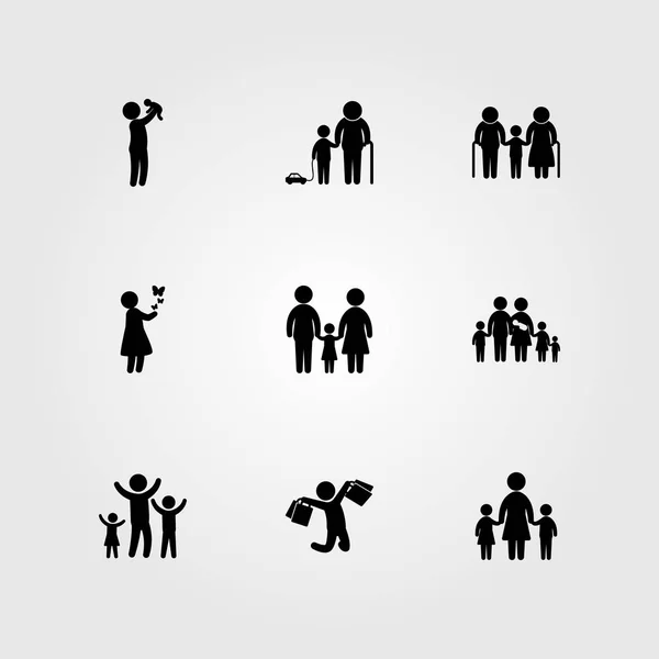 Humains icône set vecteur. famille, père, mère et père — Image vectorielle