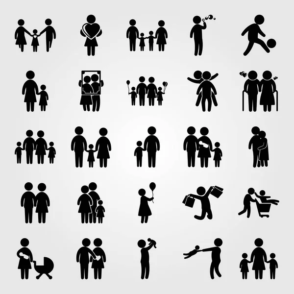 人图标设定向量。父亲, 情侣相爱, 老人和母亲有两个 chields — 图库矢量图片