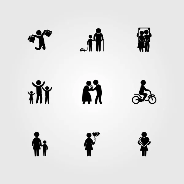 Icono humano vector conjunto. familia, bicicleta para niños, hijo y niño — Archivo Imágenes Vectoriales