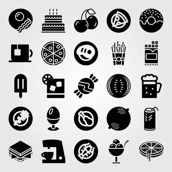 Yiyecek ve içecekler Icon set vektör. yumurta, havuç, sandviç ve gazoz