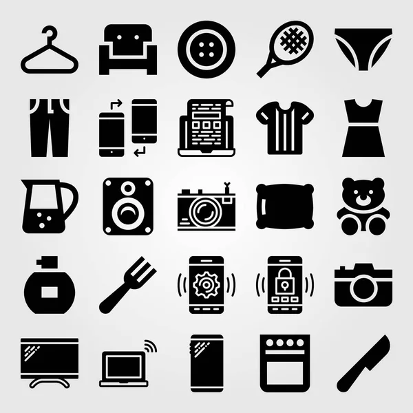 Conjunto de ícones de vetor de compras. brinquedo, sofá, calcinhas e alto-falante — Vetor de Stock