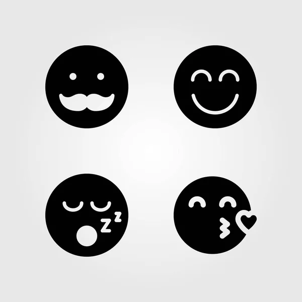 Érzelmek vector icon set. bajusz, a csók, a Valentin-nap és a mosoly — Stock Vector