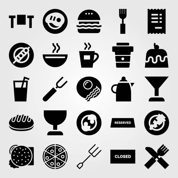 Набор векторных значков ресторана. завтрак, чайник, чашка кофе и бургер — стоковый вектор