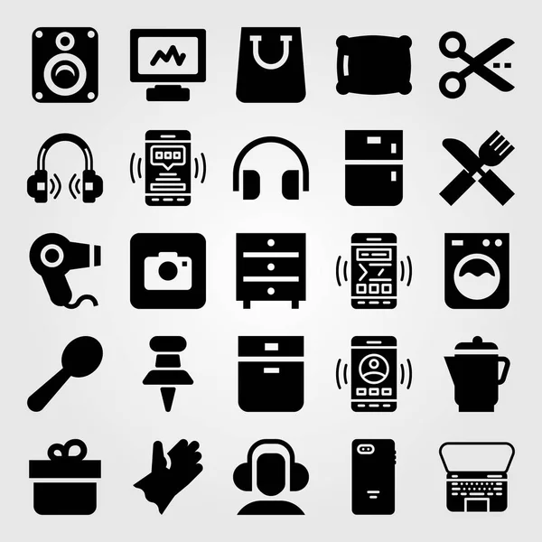 Shopping vector icon set. oven, kettle, scissors and push pin — Stock Vector