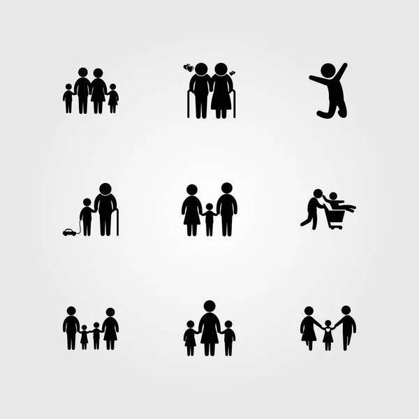 Icono humano vector conjunto. ancianos, niños, pareja y hombre viejo — Vector de stock