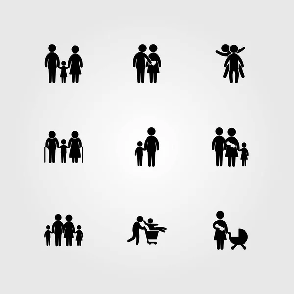 Icono Humano Vector Conjunto Abuelo Dos Hijos Jugando Papá Madre — Vector de stock