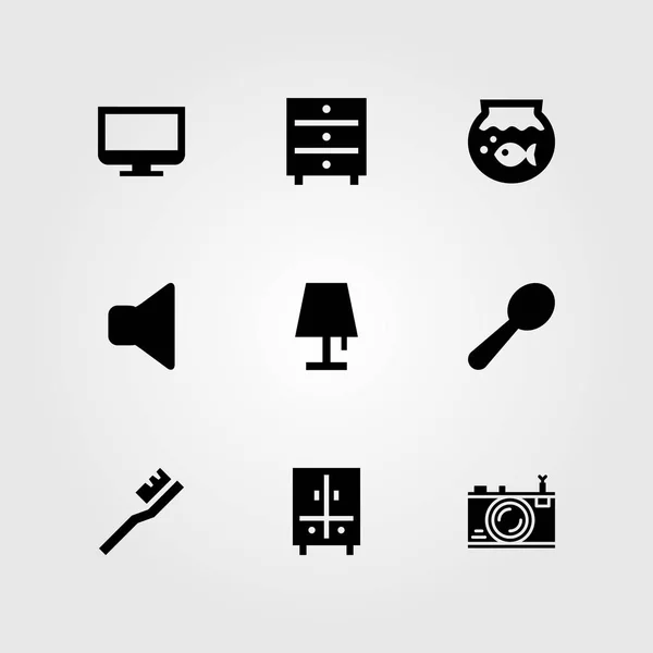 Conjunto de iconos de vector de compras. mudo, cepillo de dientes, armario y monitor — Archivo Imágenes Vectoriales
