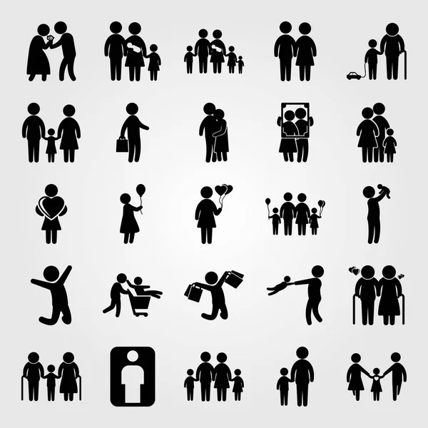 Humans icon set vector. old man, portrait, son and hugging — Stock Vector