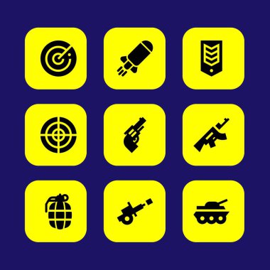 Silah vektör Icon set. el bombası, chevron, tank ve top