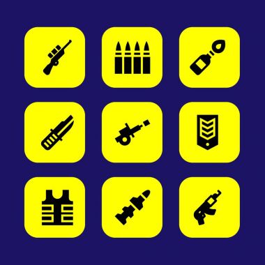 Silah vektör Icon set. roket, Molotof kokteyli, top ve silah