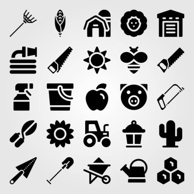 Bahçe simge vektör ayarlayın. Ambar, sulama olabilir, kürek ve güneş