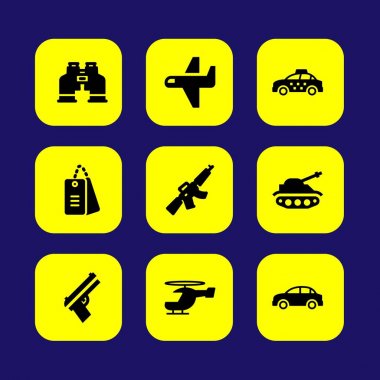 Askeri vektör Icon set. silah, Araba, köpek Etiketler askeri ve Tufek