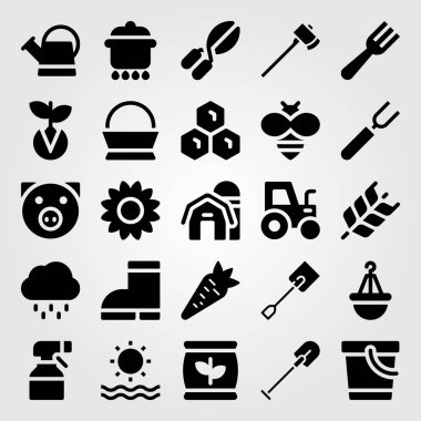 Bahçe vektör Icon set. domuz, kova, sulama olabilir ve pot