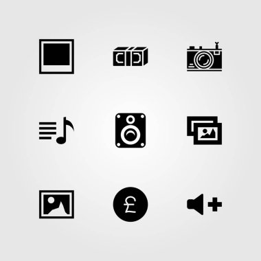 Düğmeleri Icon set vektör. Sterlini, resim, dolar ve fotoğraf