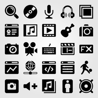 Multimedya vektör Icon set. quaver, kompakt disk, Klaket ve futbol oyuncu