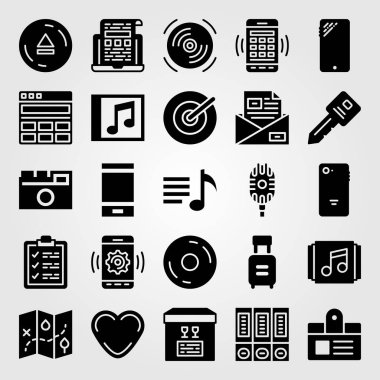 Temel vektör Icon set. mikrofon, kayıt, smartphone ve paket