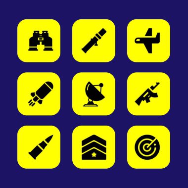 Askeri vektör Icon set. tüfek, uydu, dürbün ve madde işareti