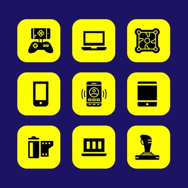 Teknoloji vektör Icon set. dizüstü bilgisayar, tablet, oyun kumandası ve akıllı telefon