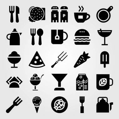Restoran vektör Icon set. kahve fincanı, peçete, dondurma ve çatal bıçak takımı