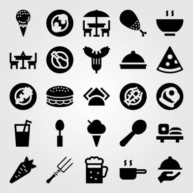 Restoran vektör Icon set. Tablo, mantar, tepsi ve tavuk bacak