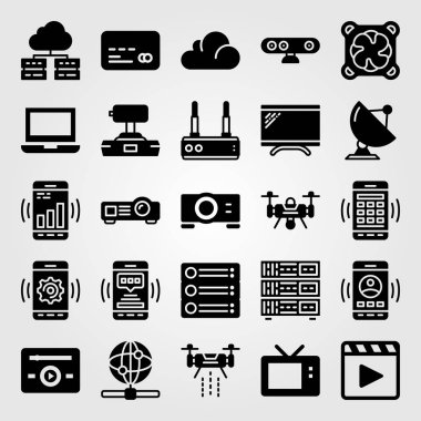 Teknoloji vektör Icon set. oyun çubuğu, web, televizyon ve bulut bilgisayar
