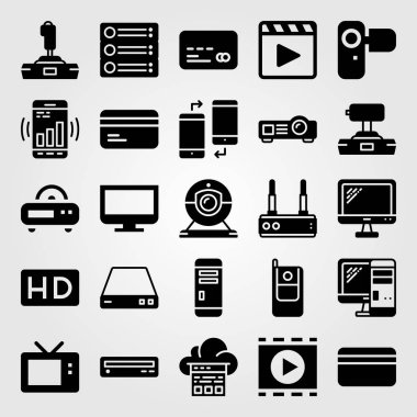 Teknoloji vektör Icon set. televizyon, yönlendirici, bulut bilgi işlem ve radyo